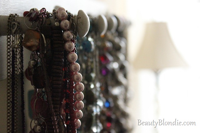 Organizing Colorful Necklaces. Red, Teal, Blue, Silver, Grey, Glod, Black and White